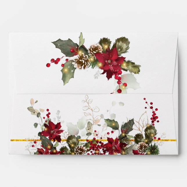 Enveloppe de Noël Holly Feuille Faux Gold (Dos (Haut rabat))