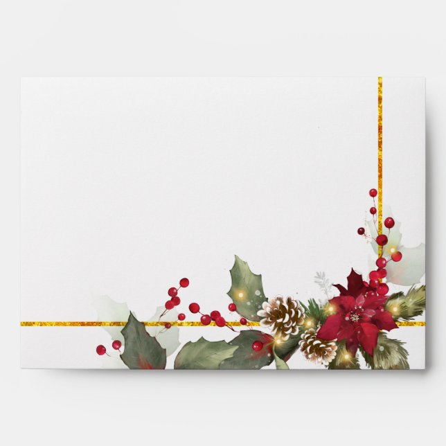 Enveloppe de Noël Holly Feuille Faux Gold (Devant)