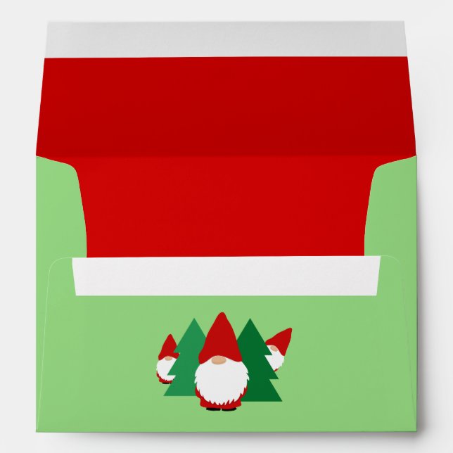 Enveloppe de Noël verte et rouge avec des gnomes a (Dos (Bas))