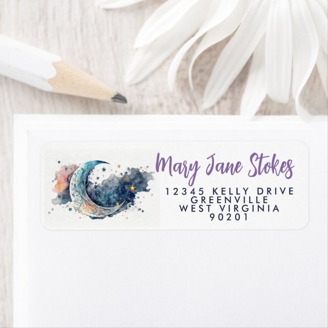 Enveloppe de nuit RETOUR ADRESSE étoile ciel lune (En situation)