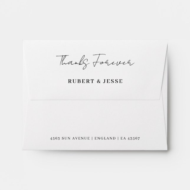 Enveloppe de remerciement de mariage blanc minimal (Dos (Haut rabat))