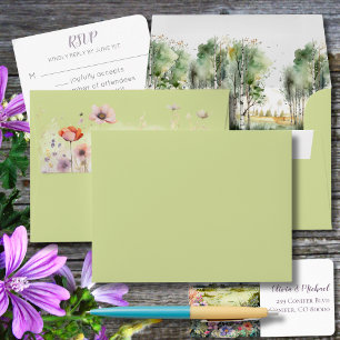 Enveloppe de réponse de mariage aux fleurs sauvage