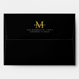 Enveloppe de retour d'affaires Noir or Monogramme