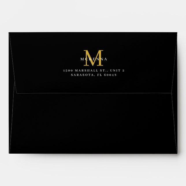 Enveloppe de retour d'affaires Noir or Monogramme (Dos (Haut rabat))