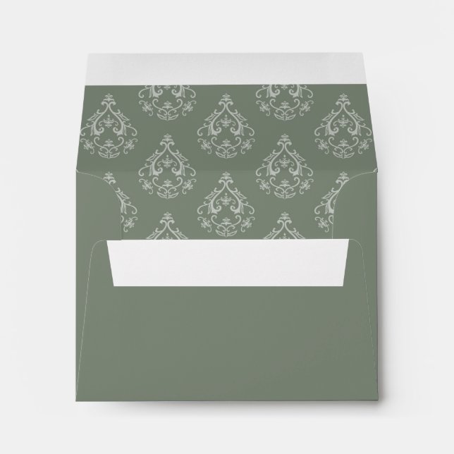 Enveloppe de retour Moss Green Damask R.S.V.P (Dos (Bas))