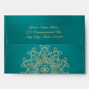 ENVELOPPE DE STYLE INDIEN TURQUOISE ET OR