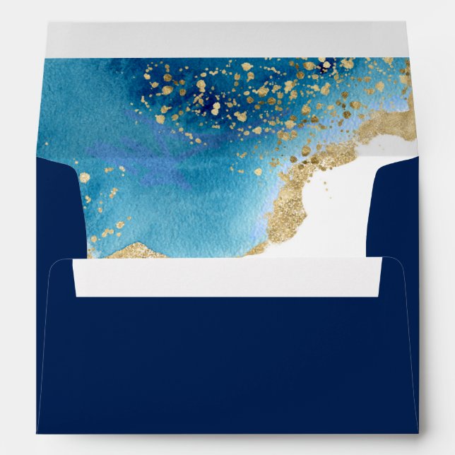 Enveloppe de thème Luxe Gold et Dark Blue Ocean (Dos (Bas))
