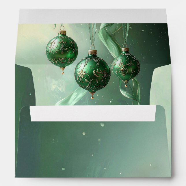 Enveloppe de vacances de boule de Noël verte (Dos (Bas))