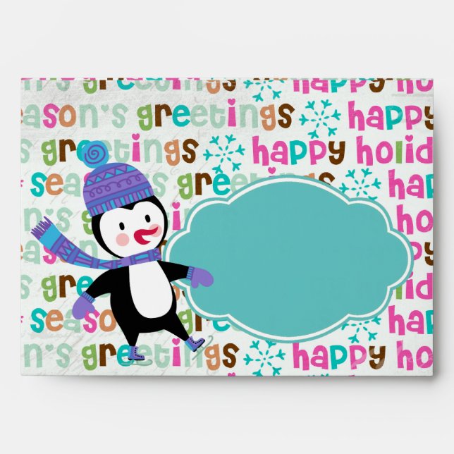Enveloppe de vacances Patinage Penguins (Devant)