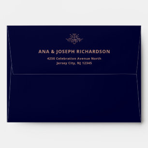 Enveloppe Déco moderne   Faux Rose Gold et Dark Blue Mariage