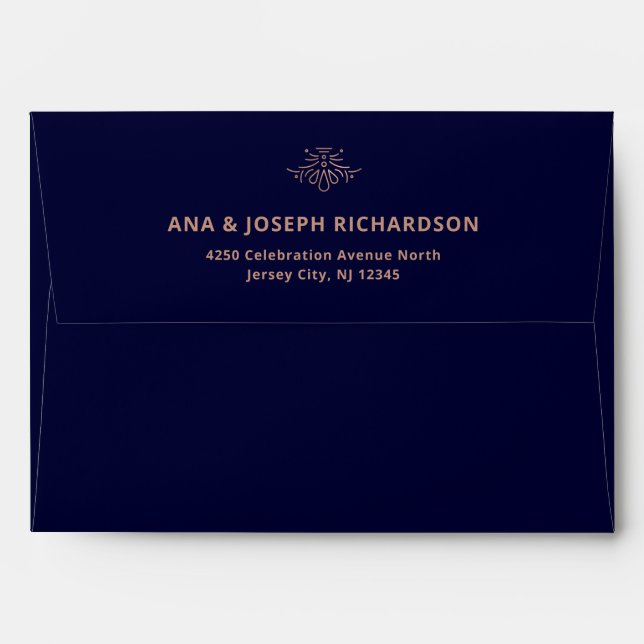 Enveloppe Déco moderne | Faux Rose Gold et Dark Blue Mariage (Dos (Haut rabat))