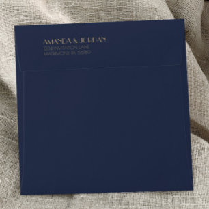 Enveloppe Déco type or Dark Navy Mariage Carré