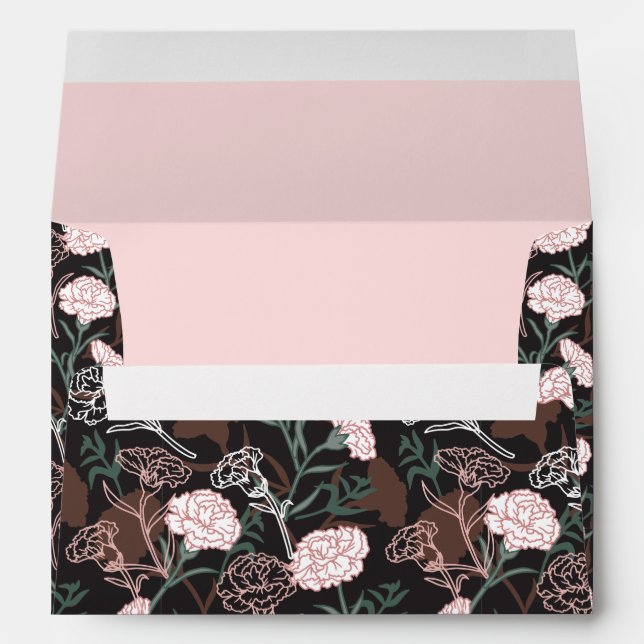 Enveloppe Délicates oeillets roses avec fleurs Feuilles vert (Dos (Bas))