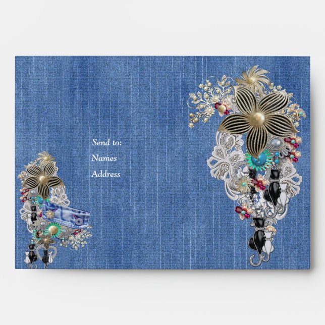 Enveloppe Denim Textured - Dentelle et bijoux costume (Devant)