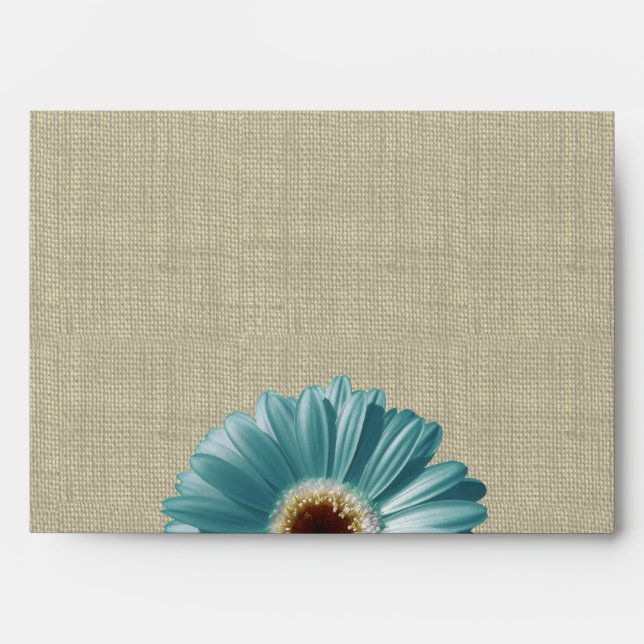 Enveloppe Dentelle blanche et burlap avec marguerite Turquoi (Devant)