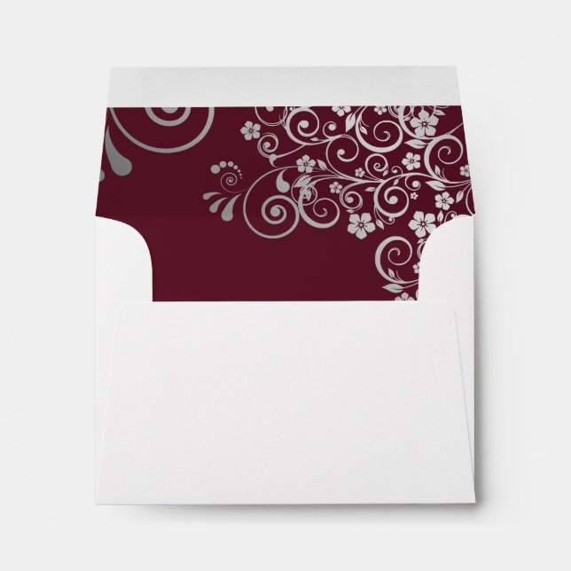 Enveloppe Dentelle Bourgogne et argent à l'intérieur mariage (Dos (Bas))