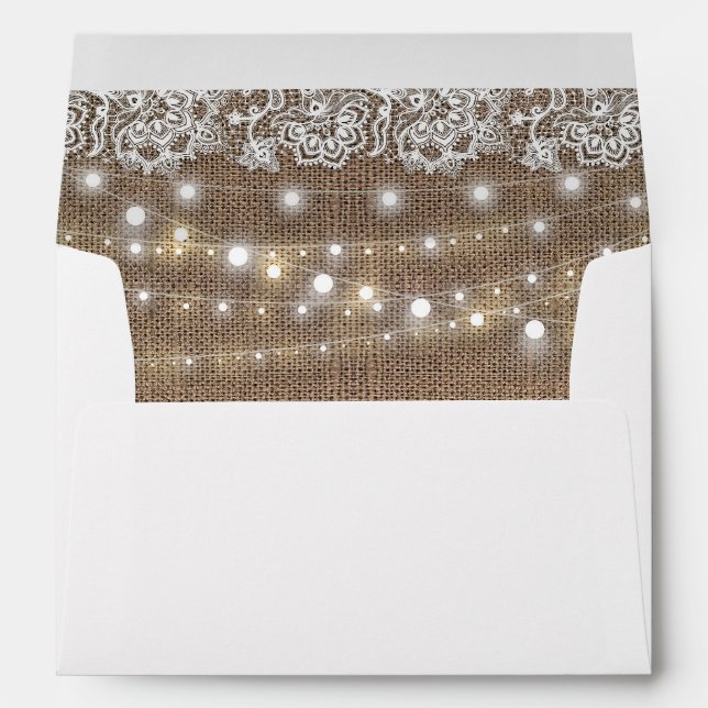 Enveloppe Dentelle Burlap et chaîne de lumières rustique (Dos (Bas))