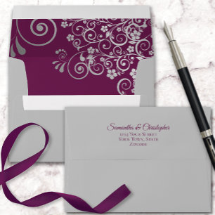 Enveloppe Dentelle d'argent Magenta à l'intérieur Elegant Ma