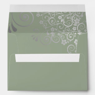 Enveloppe Dentelle d'argent sur Sage Green Mariage élégant