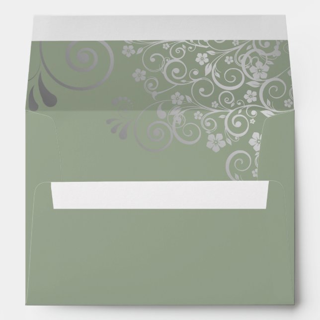 Enveloppe Dentelle d'argent sur Sage Green Mariage élégant (Dos (Bas))