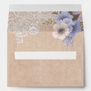 Enveloppe Dentelle de toile de jute rustique fleurs violette