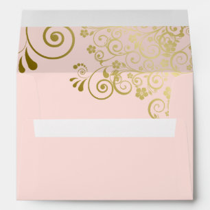 Enveloppe Dentelle d'or sur Blush Pink Mariage élégant