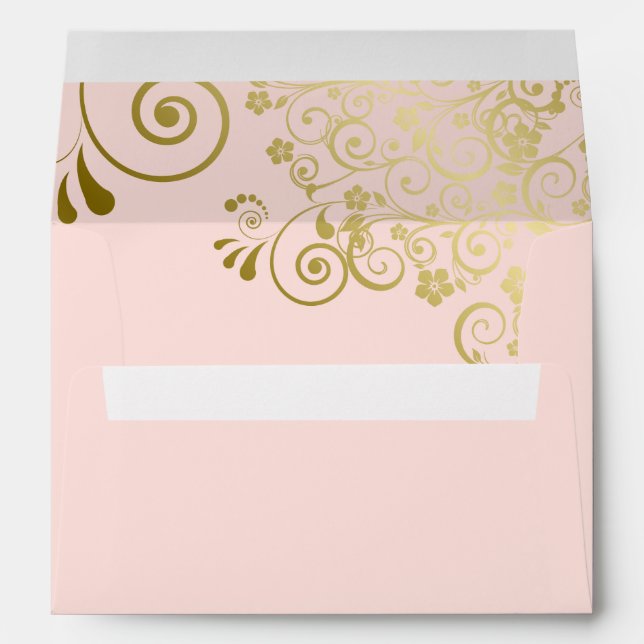 Enveloppe Dentelle d'or sur Blush Pink Mariage élégant (Dos (Bas))