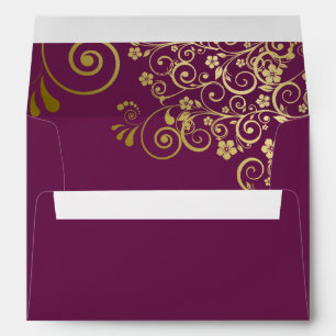 Enveloppe Dentelle d'or sur Cassis Purple Mariage élégant