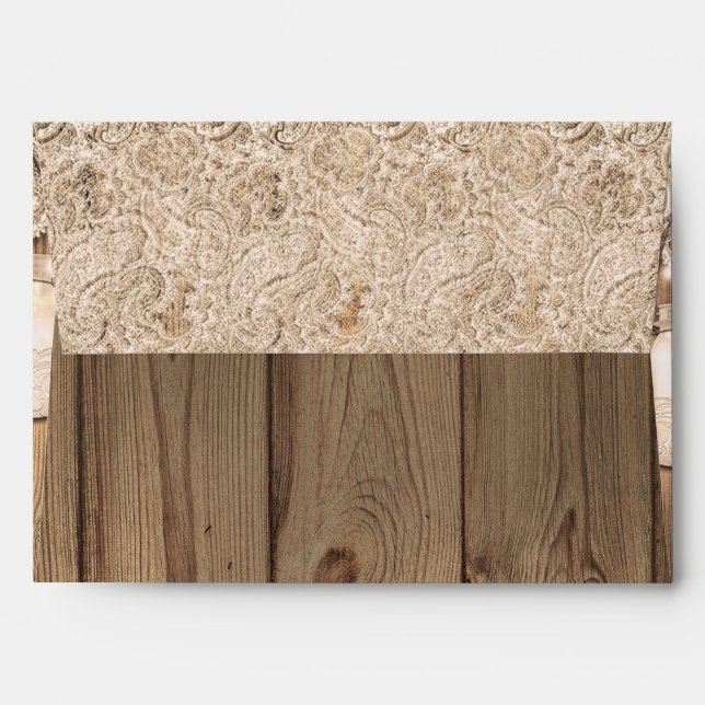 Enveloppe Dentelle en bois rustique et invitation Mason Jar (Dos (Haut rabat))