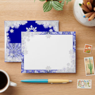 Enveloppe Dentelle en céramique Bleu de Grèce & flocon de ne