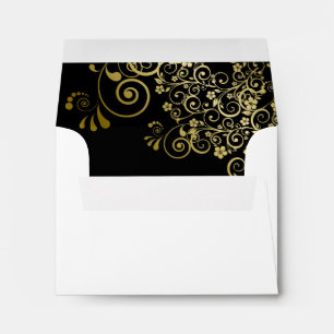Enveloppe Dentelle noire et or à l'intérieur de mariage blan