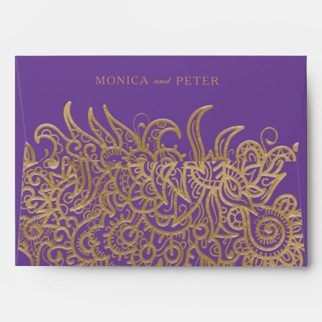 Enveloppe Dentelle Or De Luxe Sur Mariage Classique Violet É (Dos (Haut rabat))