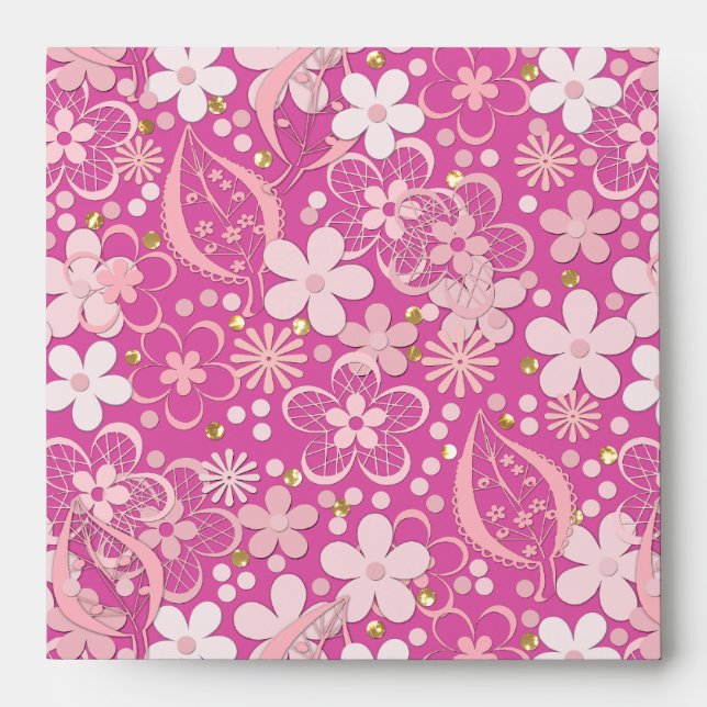 Enveloppe Dentelle rose incomparable motif fleuri romantique (Devant)