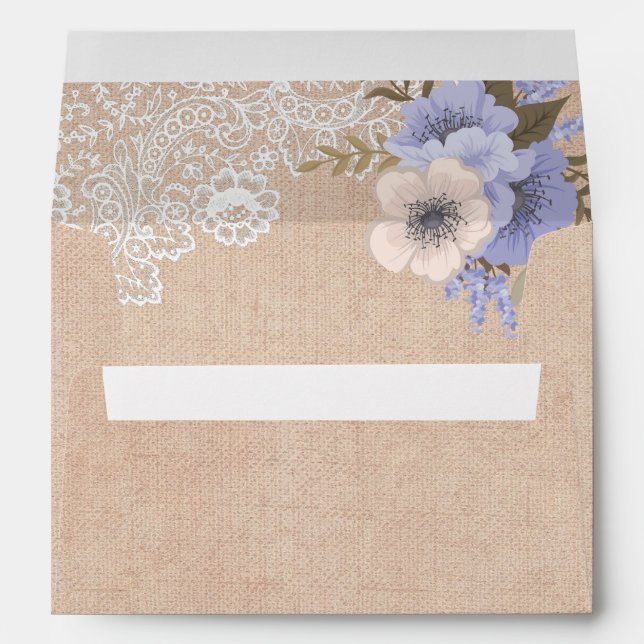 Enveloppe Dentelle Rustique Burlap Violet Floral (Dos (Bas))
