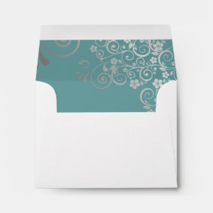 Enveloppe Dentelle turquoise et argent à l'intérieur de mari