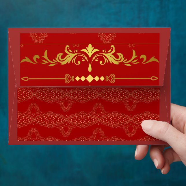 Enveloppe Desi Wedding Style Deep Red Design 2 (Hand)