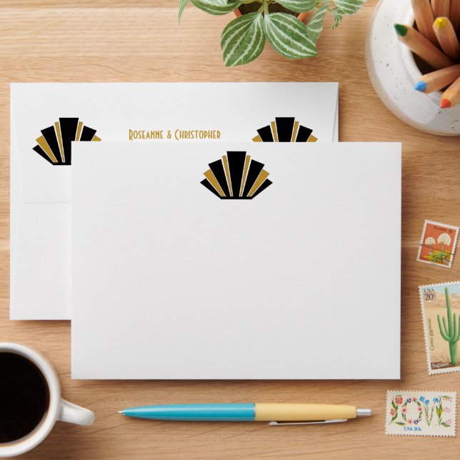 Enveloppe Design Art Déco Faire-part de mariage Noir Et Or (Desk)