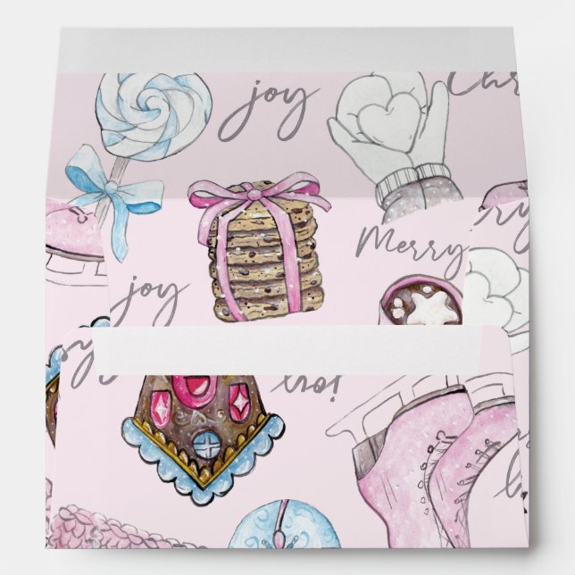 Enveloppe Design de Noël rose aquarelle (Dos (Bas))