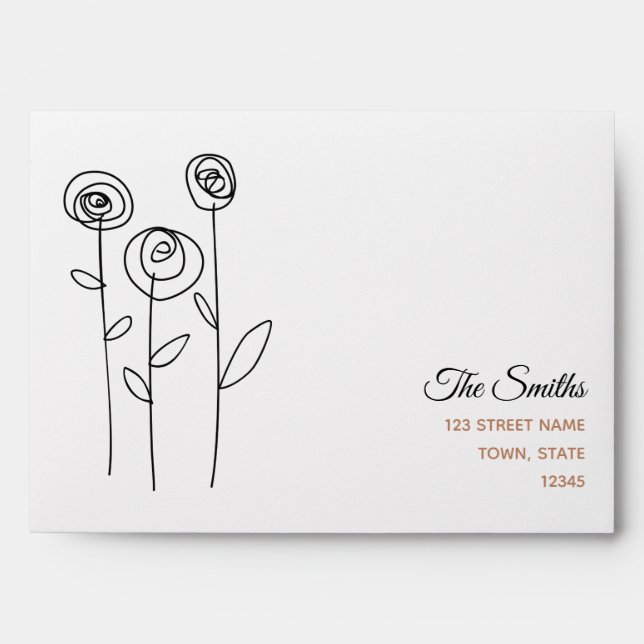 Enveloppe Dessin simple de Fleurs, Métallique d'or Rose (Devant)