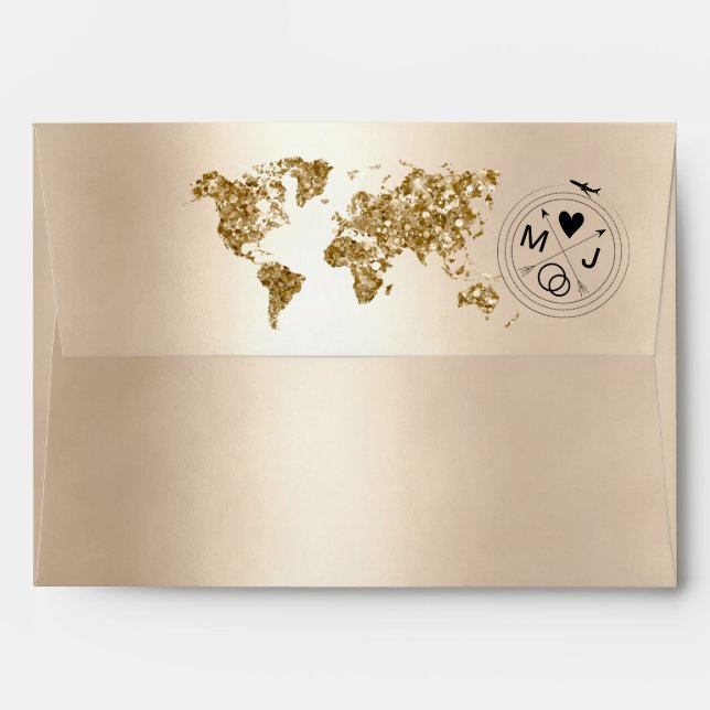 Enveloppe Destination Mariage Passport GlitterGold World Map (Dos (Haut rabat))