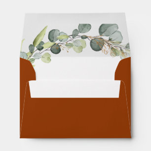Enveloppe Détails du Mariage orange brûlé Éucalyptus Vert