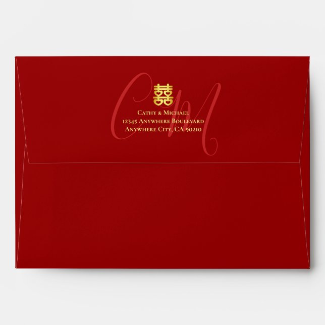 Enveloppe Deux initiales mariage chinois rouge (Dos (Haut rabat))