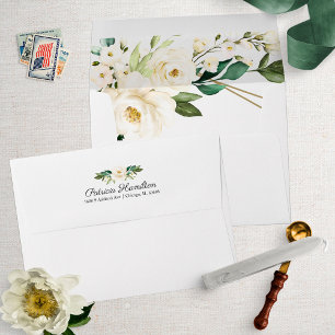 Enveloppe Déversoir de mariage géométrique floral blanc de v