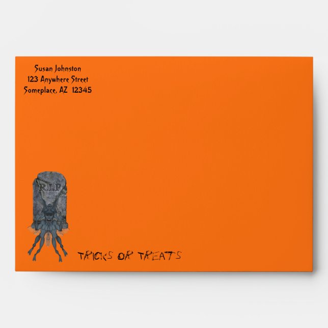 Enveloppe d'Halloween de Tombstone Goblin effrayan (Devant)