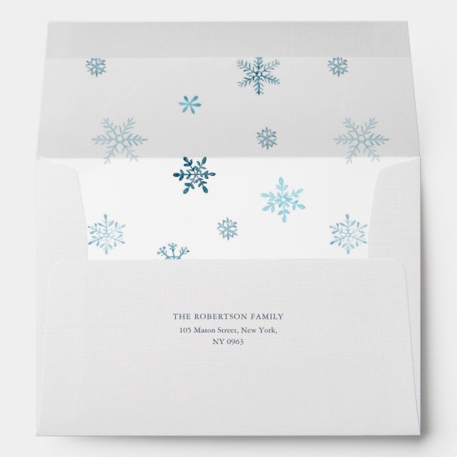 Enveloppe d'hiver Snowflake avec aquarelle bleue (Dos (Bas))