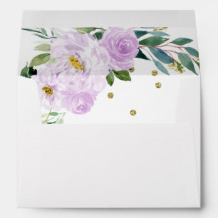 Enveloppe Diadème doré Quinceanera fleurs violettes lilas