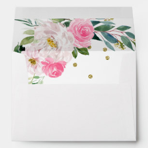 Enveloppe Diadème en or Quinceanera fleurs rose chaud