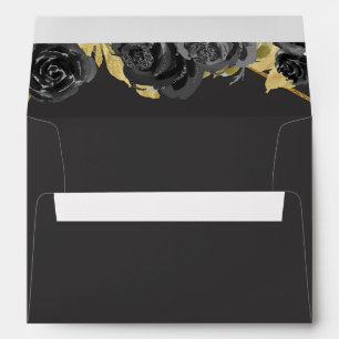 Enveloppe Diadème floral rustique vintage noir or 