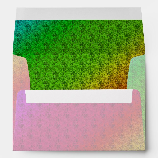 Enveloppe Diag Arc-en-ciel dégradé motif floral rouge vert (Dos (Bas))