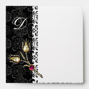 Enveloppe DIAMONNAGE TULIPS noir blanc Damas Monogramme